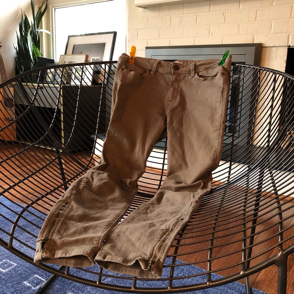 Paige stretch skinny jeans in khaki w/zipper ankle